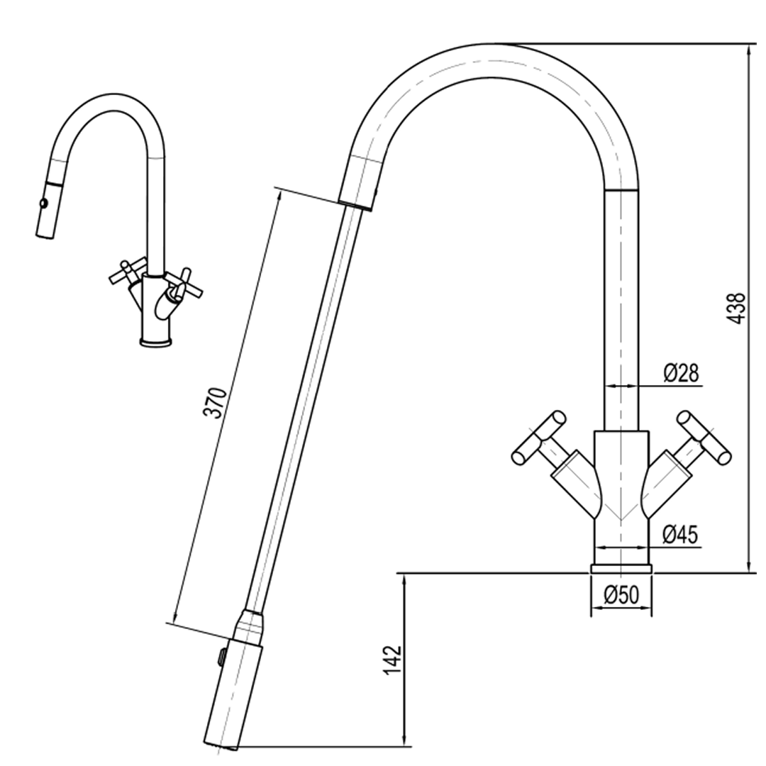 Suprema Xpressfit X-Gen 316SS Twin Handle Pull Out Sink Mixer - Polished Chrome XFIT1010RKM_PS