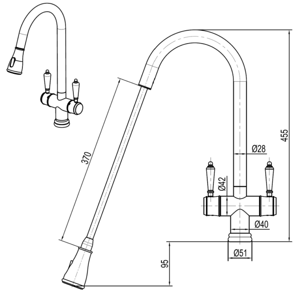 Suprema Xpressfit Xquisite 316SS Twin Handle Pull Out Sink Mixer - Satin XFIT1030RKM