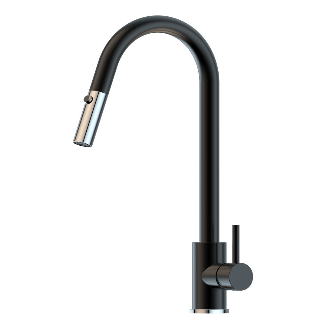 Suprema Xpressfit Xacta Gooseneck Pull-Out Sink Mixer - Black and Bling XFIT800RKM_BP