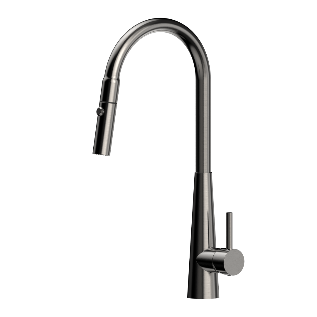 Suprema Xpressfit Xcel Gooseneck Pull Out Mixer with Dual Spray - Gun Metal XFIT810RKM_GM