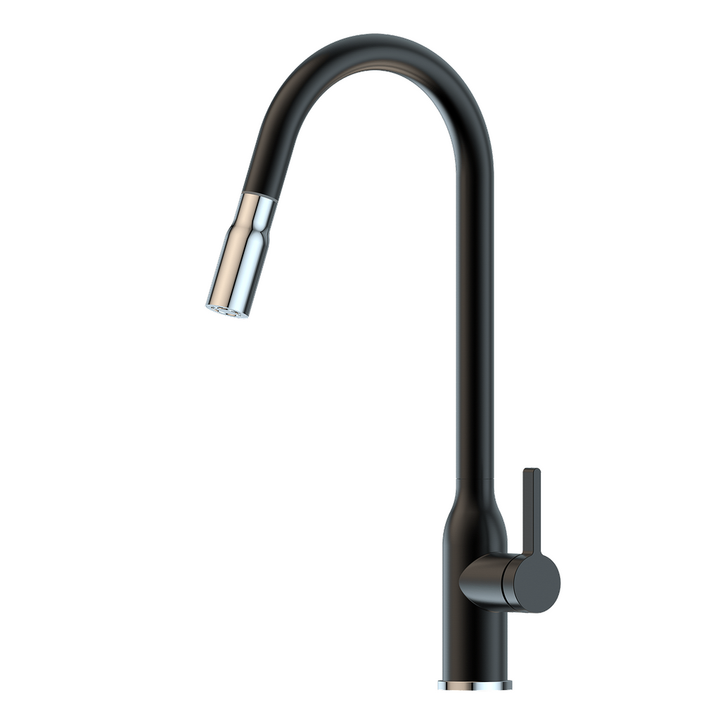 Suprema Xpressfit Xtravert Tall Gooseneck Retractable Pull Out Sink Mixer - Black and Bling XFIT920RKM_BP