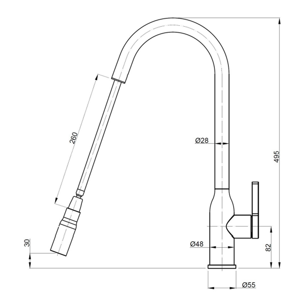 Suprema Xpressfit Xtravert Tall Gooseneck Retractable Pull Out Sink Mixer - Satin XFIT920RKM
