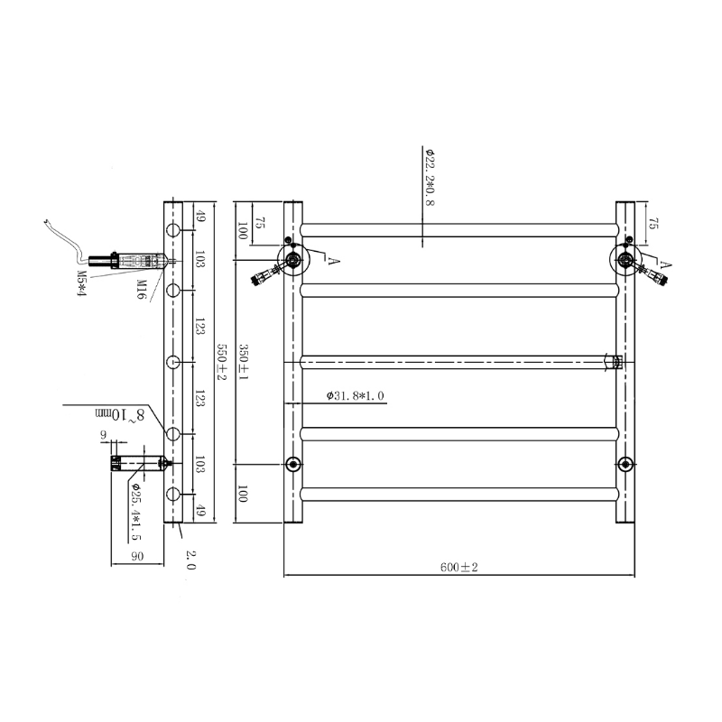 Argent Pace 600 5 Bar Heated Towel Rail - Cass Brothers