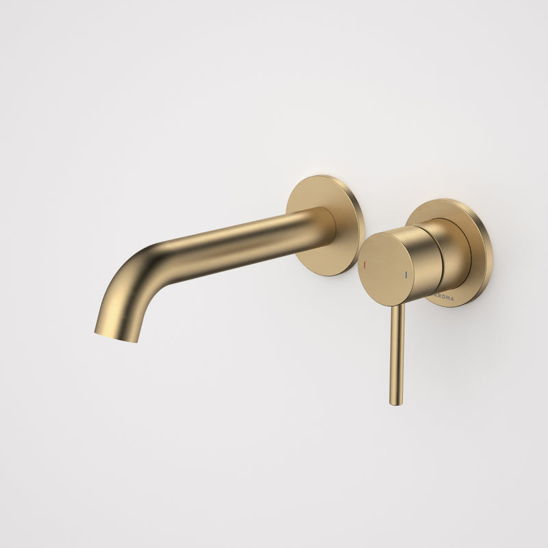 Caroma Liano II 175mm Wall Basin / Bath Mixer (2 x Round Cover Plates) - Brushed Brass