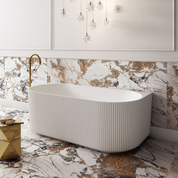 Cassa Design V-Groove 1700mm Acrylic Back to Wall Bath Includes Overflow - Matte White