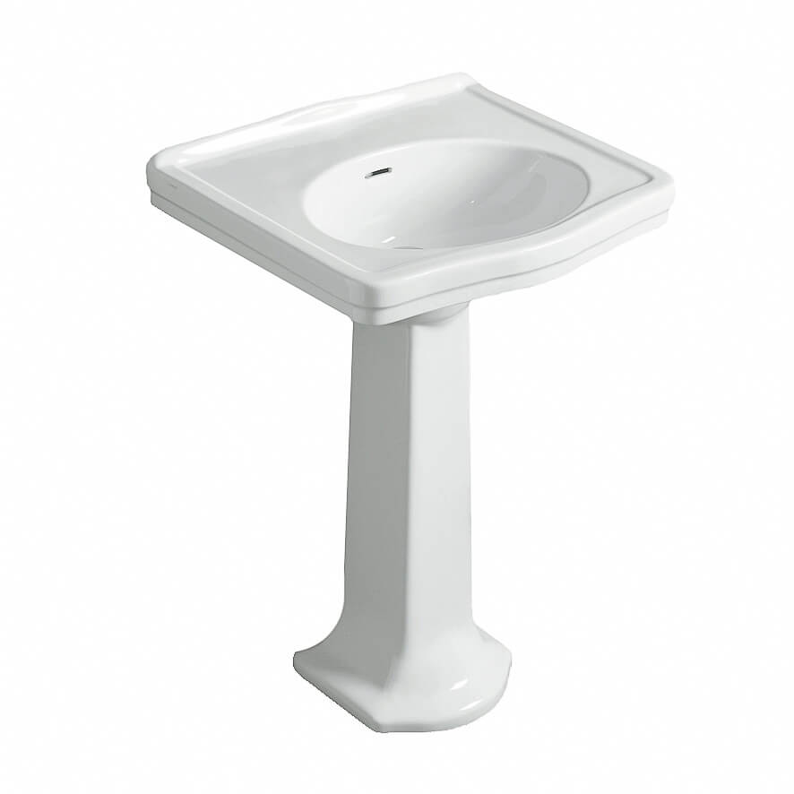 Turner Hastings Claremont 58 x 45 Pedestal Basin - Gloss White - No Tap Hole - CL582BP-NTH