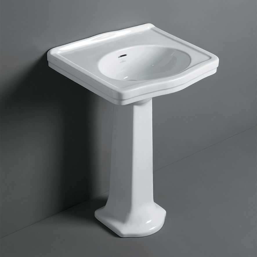 Turner Hastings Claremont 58 x 45 Pedestal Basin - Gloss White - No Tap Hole - CL582BP-NTH