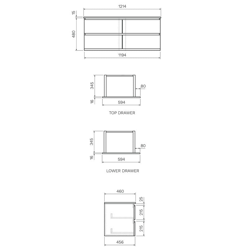 Parisi Evo 1200 Wall Mounted Cabinet with Single Ceramic Top - Tabacco Specifications