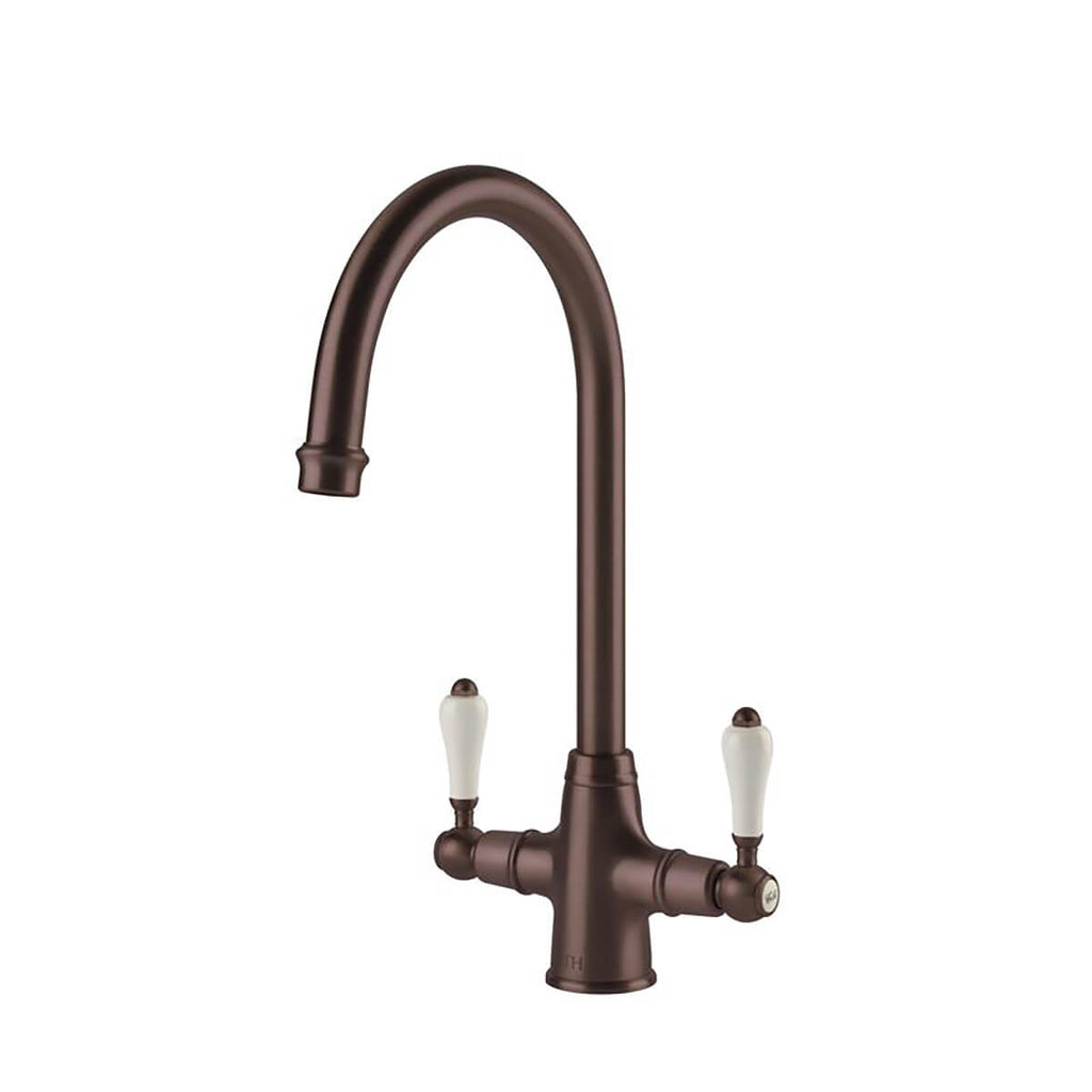 Turner Hastings Ludlow Double Mixer Tap with White Lever Handles - English Bronze - LU110DM-EB