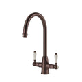 Turner Hastings Ludlow Double Mixer Tap with White Lever Handles - English Bronze - LU110DM-EB