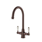 Turner Hastings Ludlow Double Mixer Tap with White Lever Handles - English Bronze - LU110DM-EB