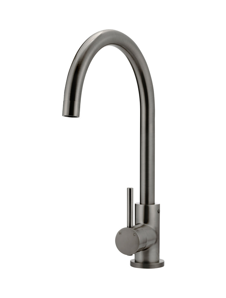 Meir Round Gooseneck Kitchen Mixer - PVD Shadow Gun Metal MK03-PVDGM