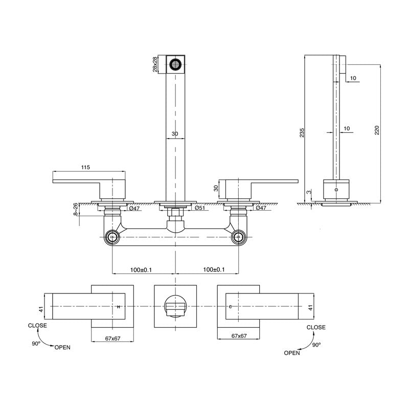 Parisi Blade Wall Set with Spout 220mm Spec