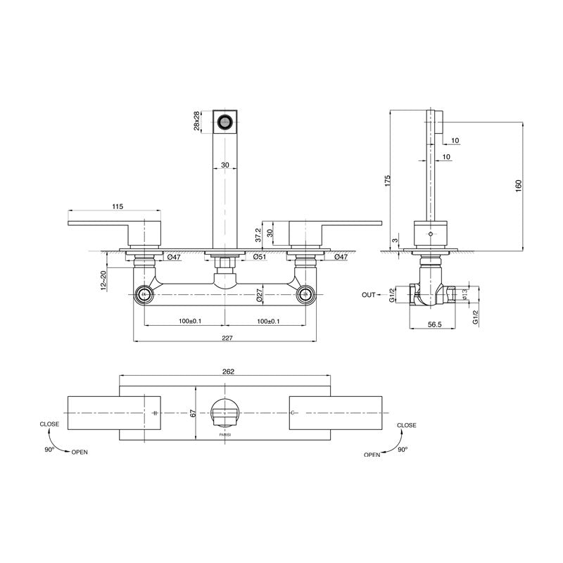 Parisi Blade Wall Set with Spout 160mm spec