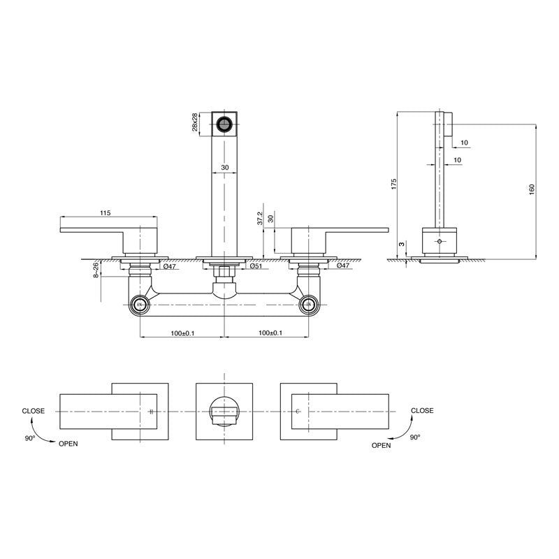 Parisi Blade Wall Set with Spout 160mm Spec