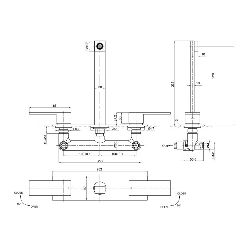 Parisi Blade Wall Set with Spout 220mm spec
