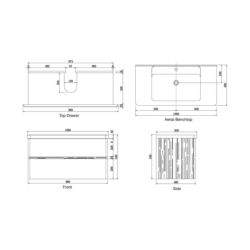 Parisi Lotus Ash Wall Hung Vanity-LA 1000 (H490 x D540 x W1000mm) Spec