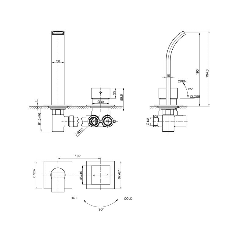 Parisi Quadro Mixer Curved Spout 190mm Spec