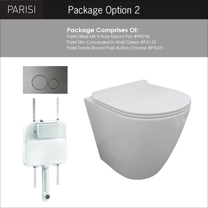 Parisi Ellisse PN610 Mk II Floor Mount Toilet Package - Includes Chrome Tondo Flush Plate - PN610 + PA110 + PA221
