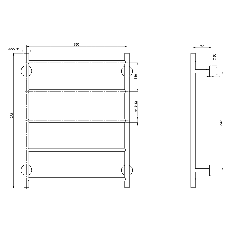 Phoenix Radii Towel Ladder 550x740 with Round Plate