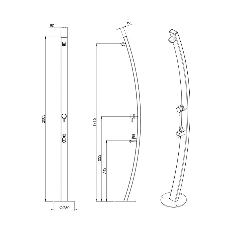 Rainware Noosa Freestanding Pool Shower-Hot & Cold mixer + Foot wash Spec