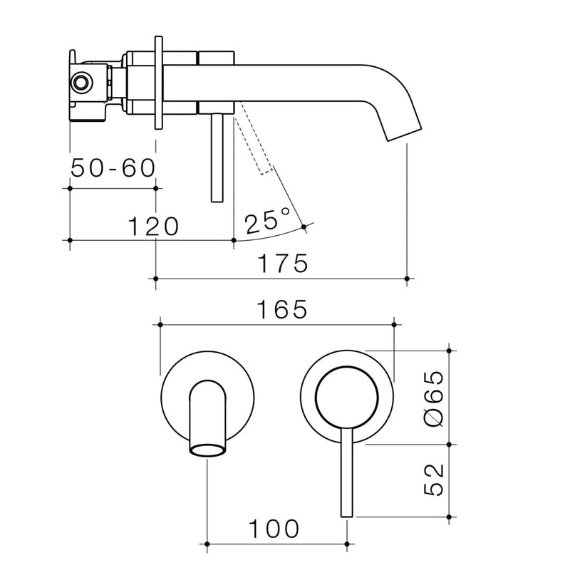 Caroma Liano II 175mm Wall Basin / Bath Mixer (2 x Round Cover Plates) - Brushed Nickel