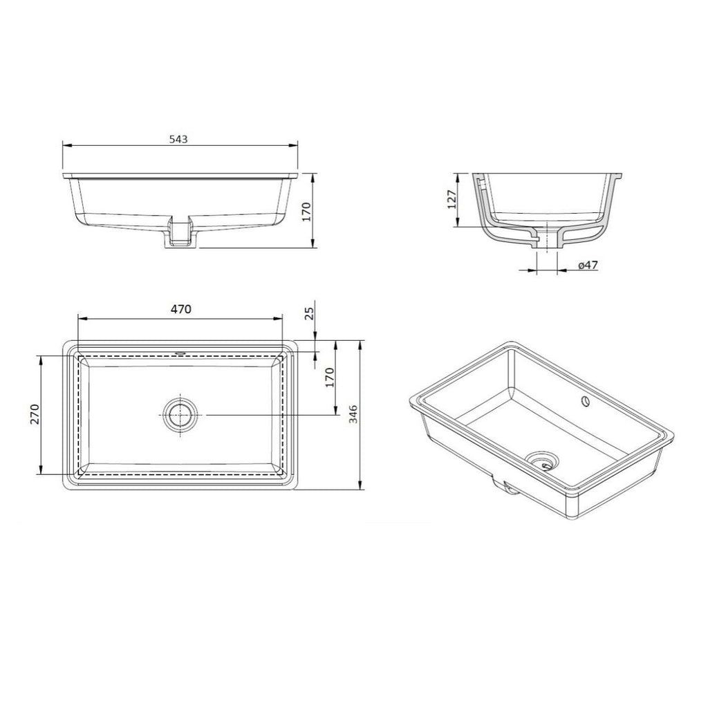 Turner Hastings Standard Agres 53 x 34 Under Counter Basin - Gloss White - 118370