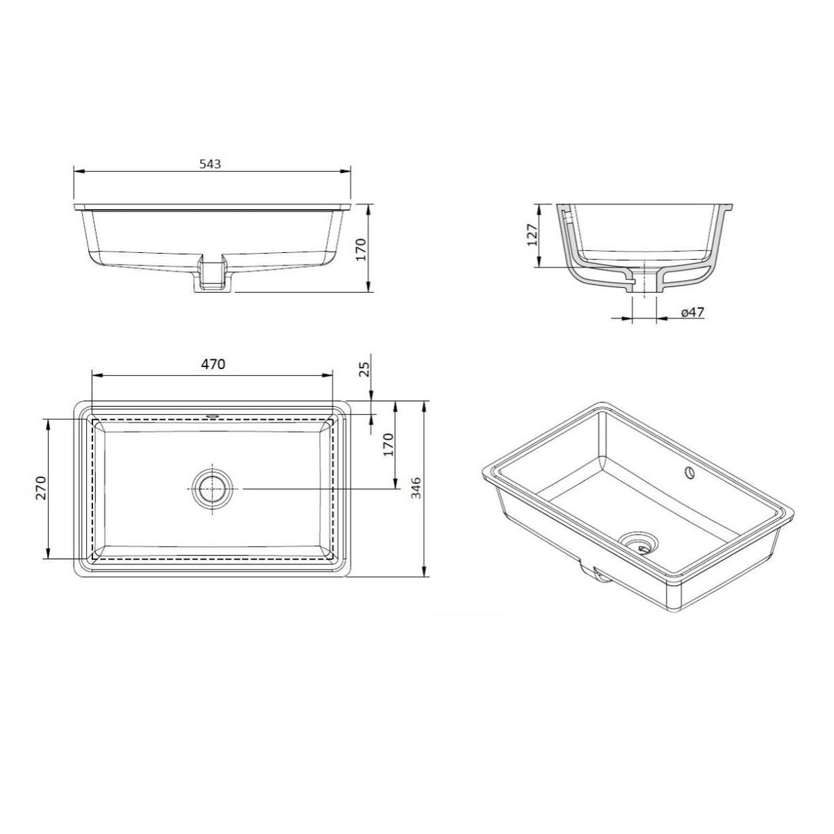 Turner Hastings Standard Agres 53 x 34 Under Counter Basin - Gloss White - 118370
