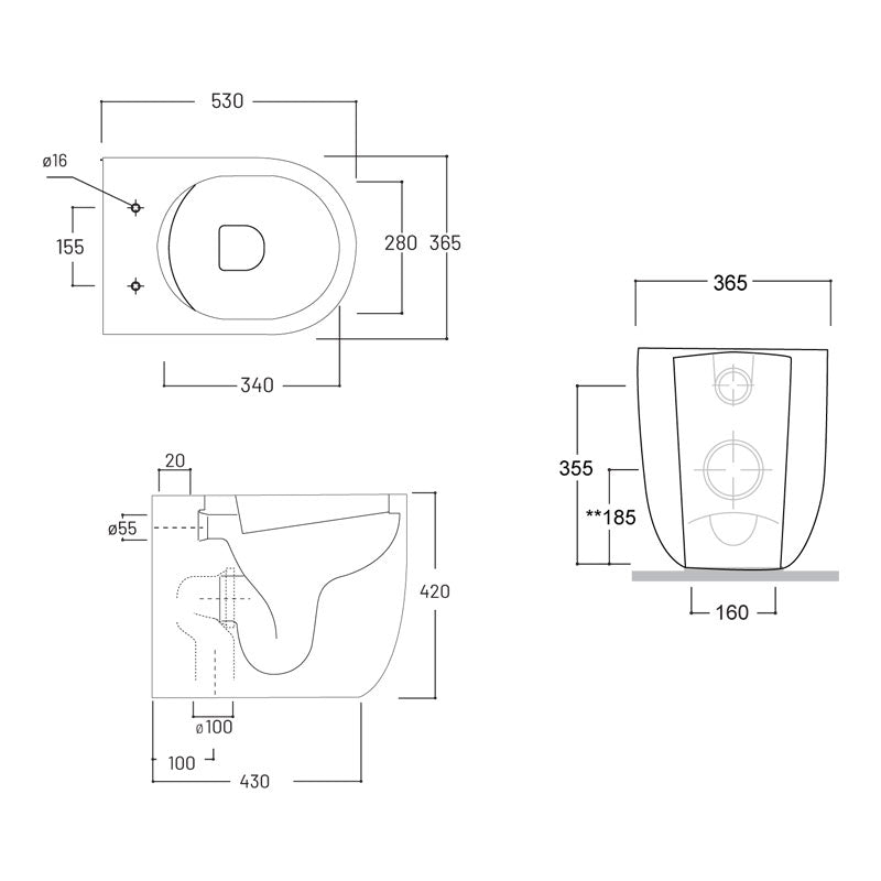 Studio Bagno Milady Wall Faced Pan Specification