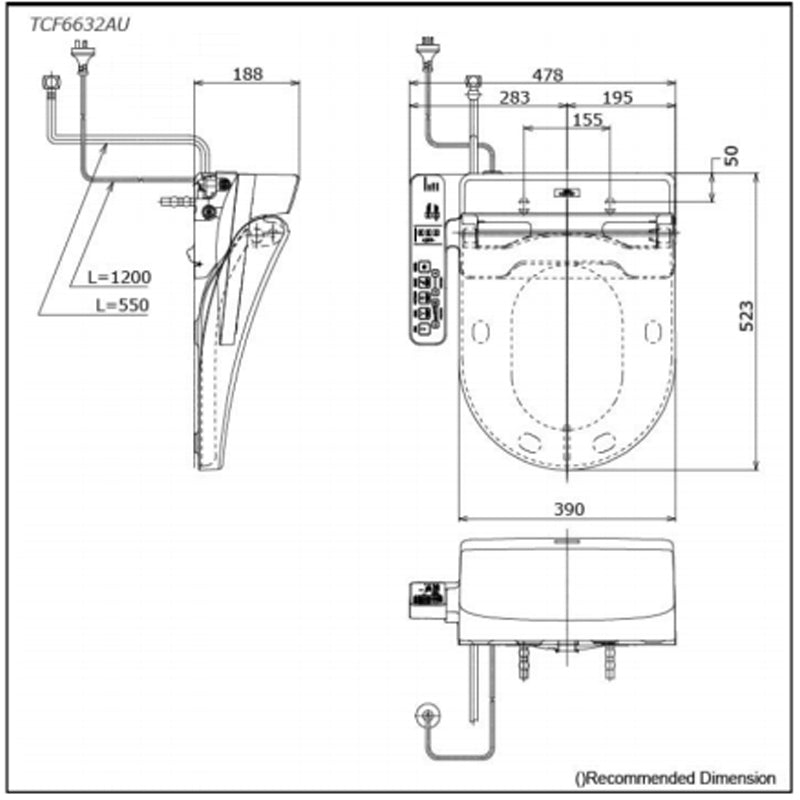 TOTO Basic+ BTW Toilet and Washlet with Side Control - C761EA + S760DEA + TCF33320GAU
