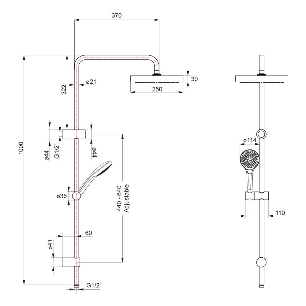 Villeroy & Boch Embrace 250 Shower System - Gun Metal - 1008390B
