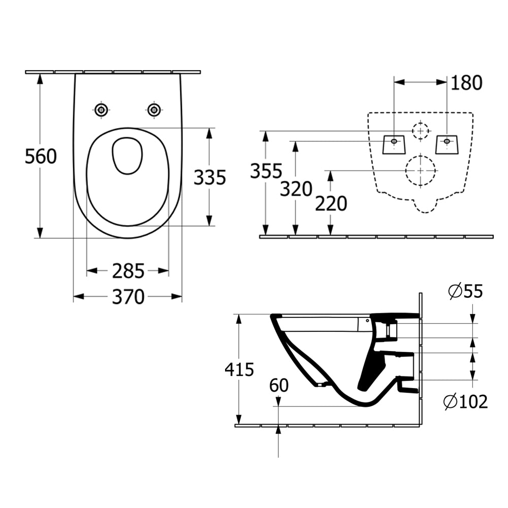 Villeroy & Boch Antao Rimless Wall Hung CeramicPlus Toilet - Pure Black - 4674T0R7S4B