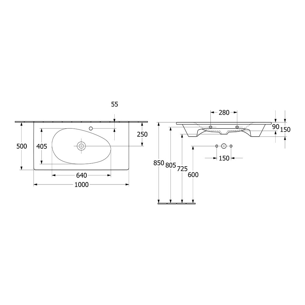 Villeroy & Boch Antao 1000 Wall Basin - 1 Tap Hole Stone White - 4A76A2RWB