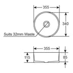 Argent Grace Neu 355 Round Vessel Basin - No Tap Hole Matte White - V3135MW