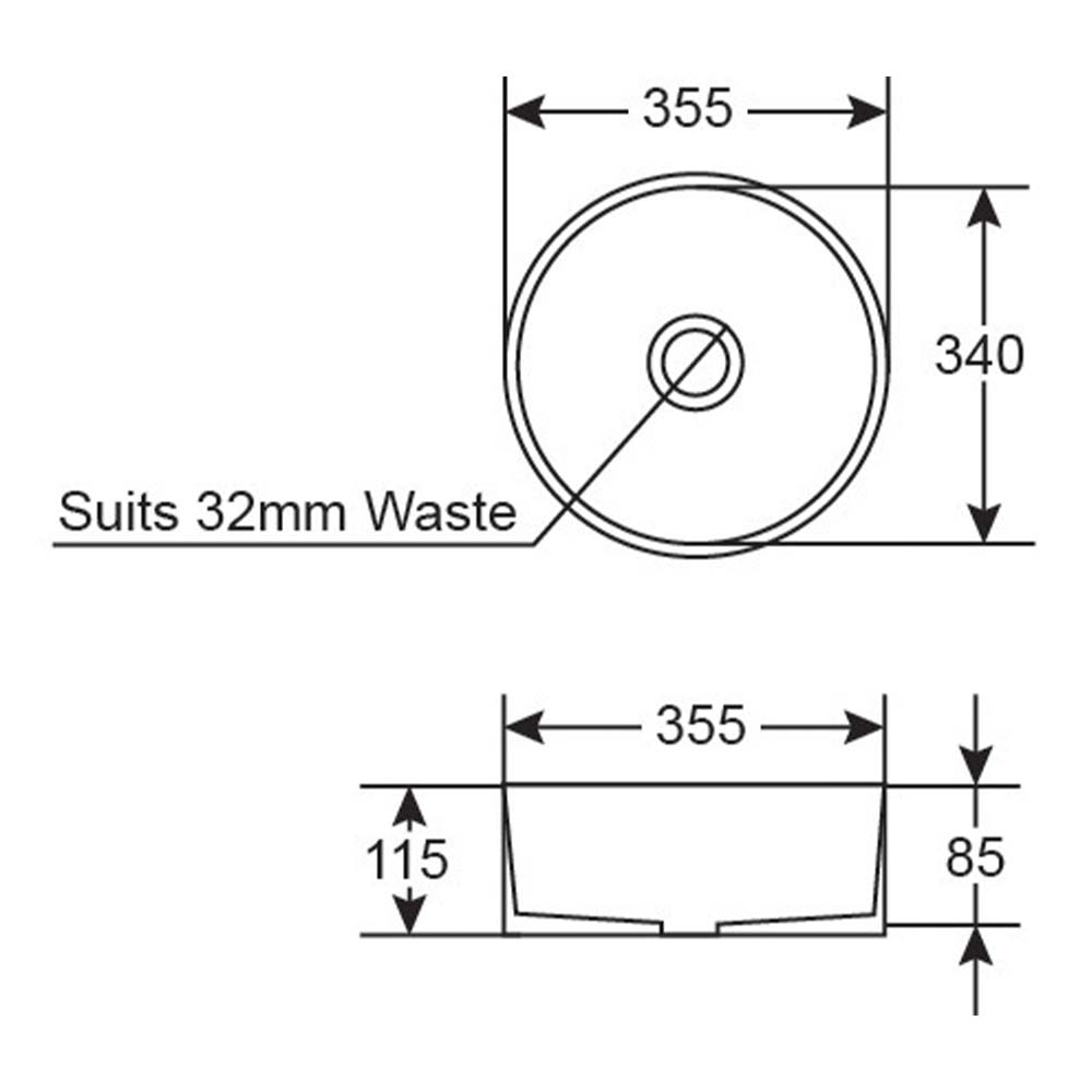 Argent Grace Neu 355 Round Vessel Basin - No Tap Hole Matte White - V3135MW