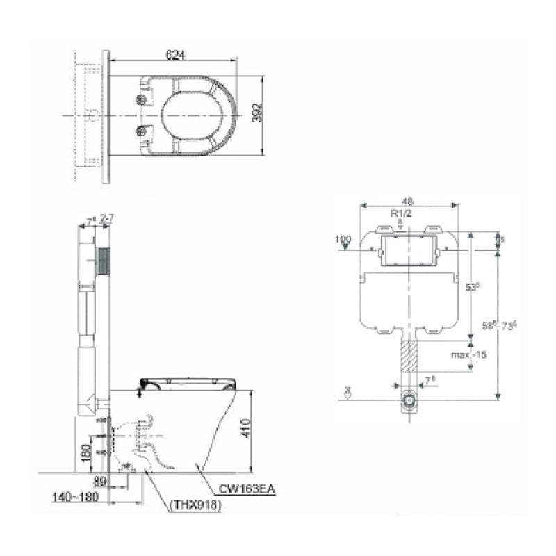 TOTO MH Wall Faced Toilet and D Shape Soft Close Seat Specification