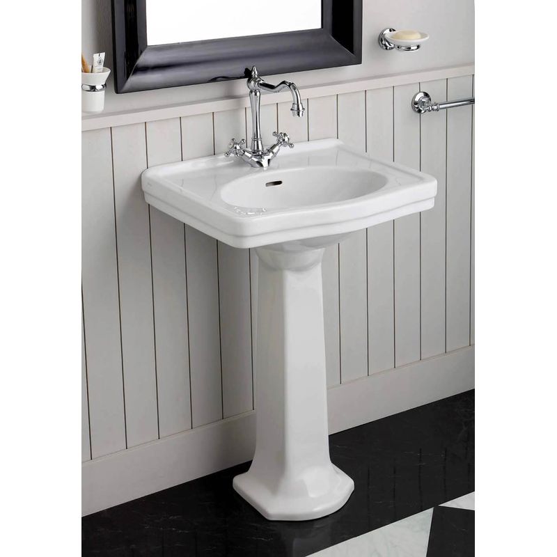 Turner Hastings Claremont 58 x 45 Pedestal Basin - Gloss White - 3 Tap Holes - CL582BP-3TH