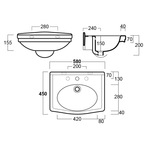 Turner Hastings Claremont 58 x 45 Wall Hung Basin - Gloss White - 1 Tap Hole - CL580BA-1TH