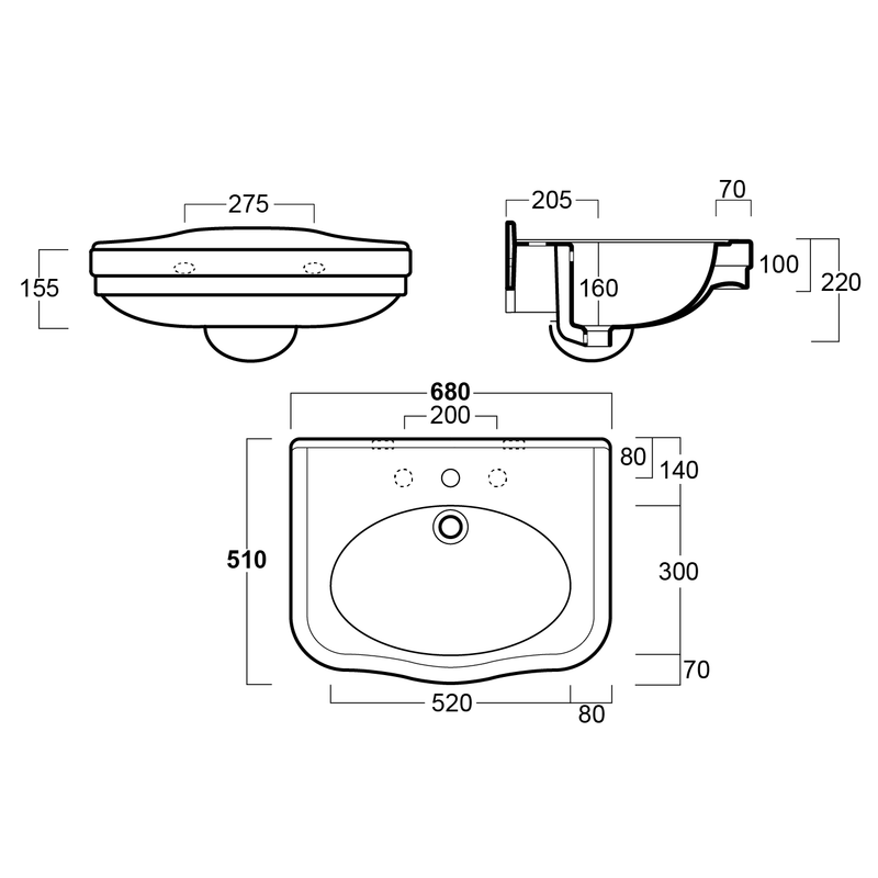 Turner Hastings Claremont 68 x 51 Wall Hung Basin - Gloss White - 1 Tap Hole - CL680BA-1TH