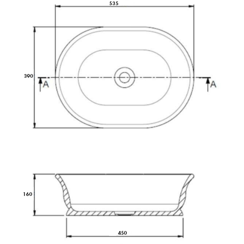 Turner Hastings Cambridge 54 x 39 TitanCast Above Counter Basin - Industrial Grey - CA540BA-IG