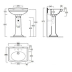 Turner Hastings Claremont 58 x 45 Pedestal Basin - Gloss White - 1 Tap Hole - CL582BP-1TH