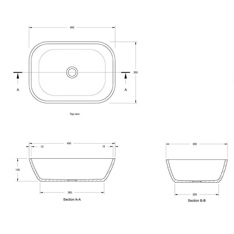 Turner Hastings Maldon 49 x 35 TitanCast Above Counter Basin - Satin White - MA490BA