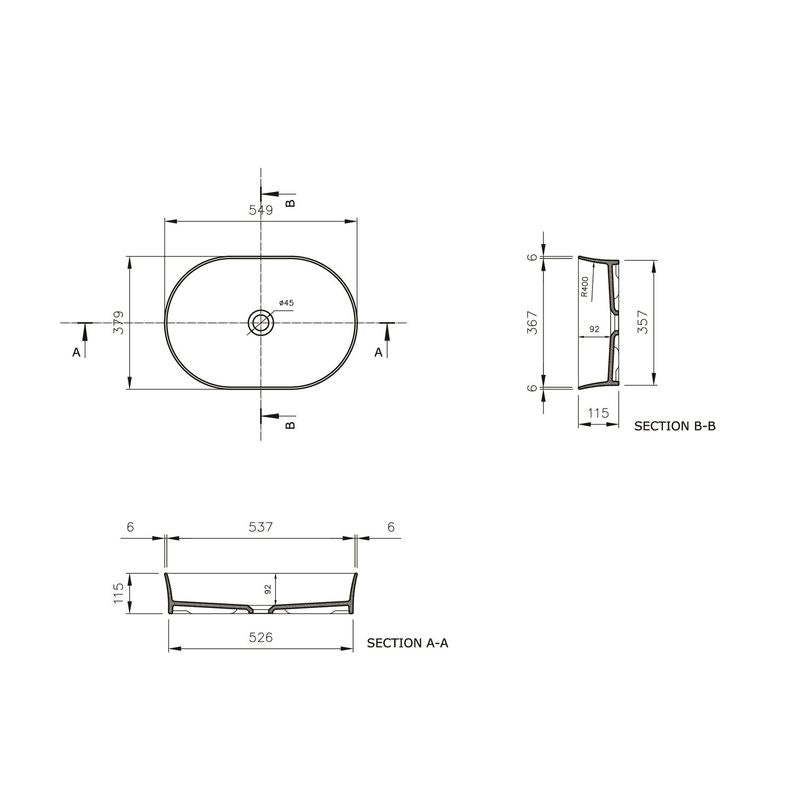 Turner Hastings Fino 55 x 38 Above Counter Basin - Gloss White - FI5490CTB