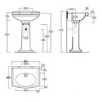 Turner Hastings Claremont 58 x 45 Pedestal Basin - Gloss White - No Tap Hole - CL582BP-NTH