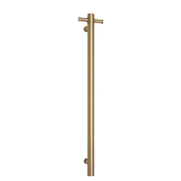 Thermorail 12V Round 900 Vertical Single Heated Towel Rail - VS900HBB Brushed Brass