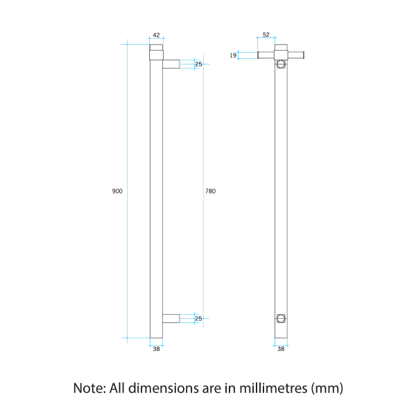 Thermorail 12V Round 900 Vertical Single Heated Towel Rail - VS900HBB Brushed Brass