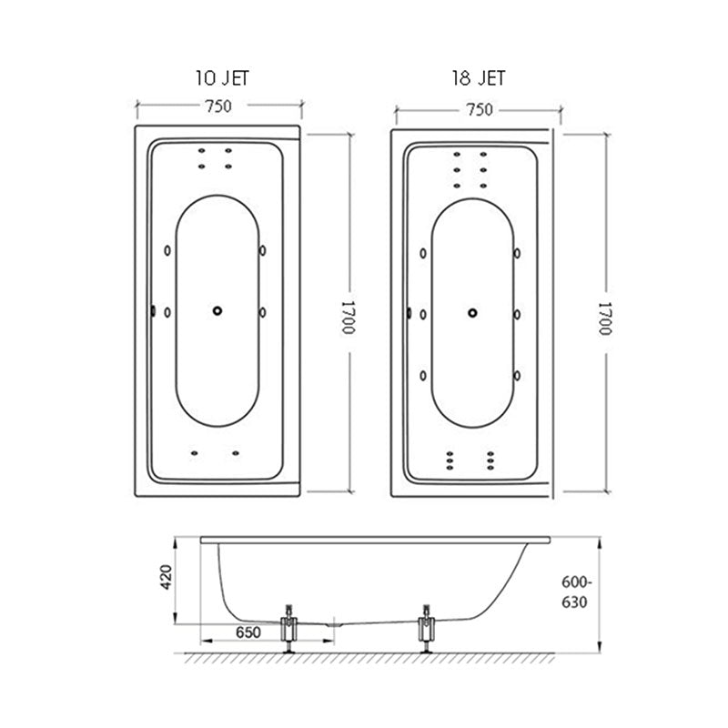 Bette BetteSelect 1700 Whirlpool Bath Overflow With Bath Filler Specification
