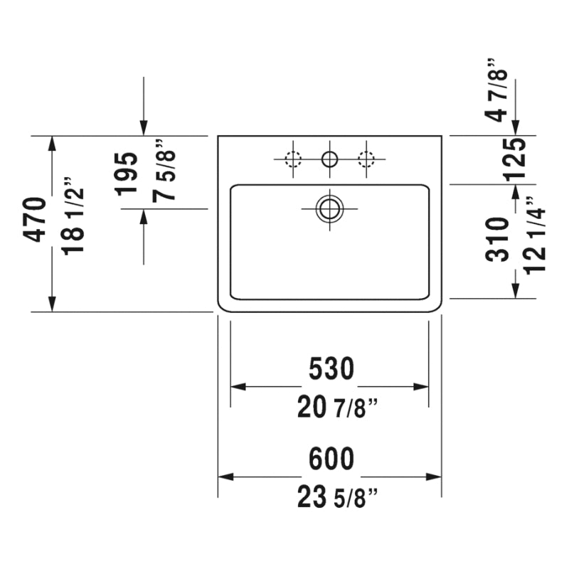 Duravit Washbasin 60cm Vero White With Tap Hole With Out Tap Hole, Grounded Specification