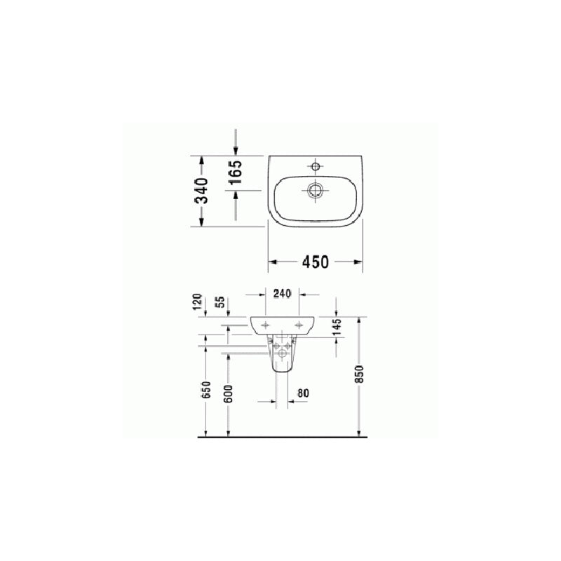 Duravit D-Code Wall Basin 450x340mm with 1 Taphole specifications