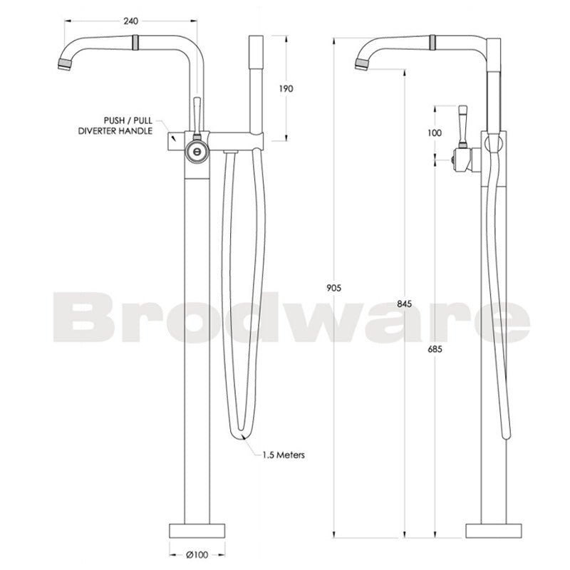 Brodware Industrica Bath/Hand Shower Divertor Set Spec